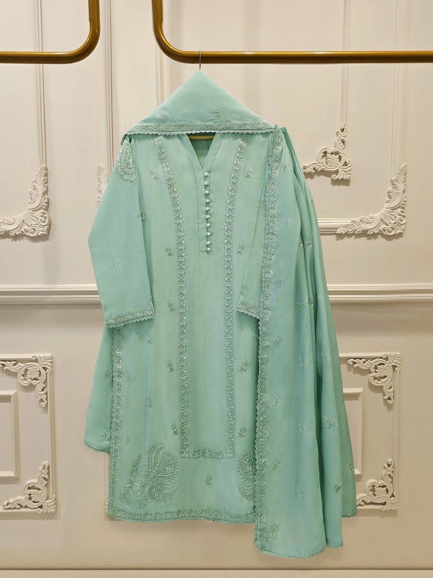 3 Piece - Pure Embroidered Cotton Net Suit S113911 | Aghanoor Bridal