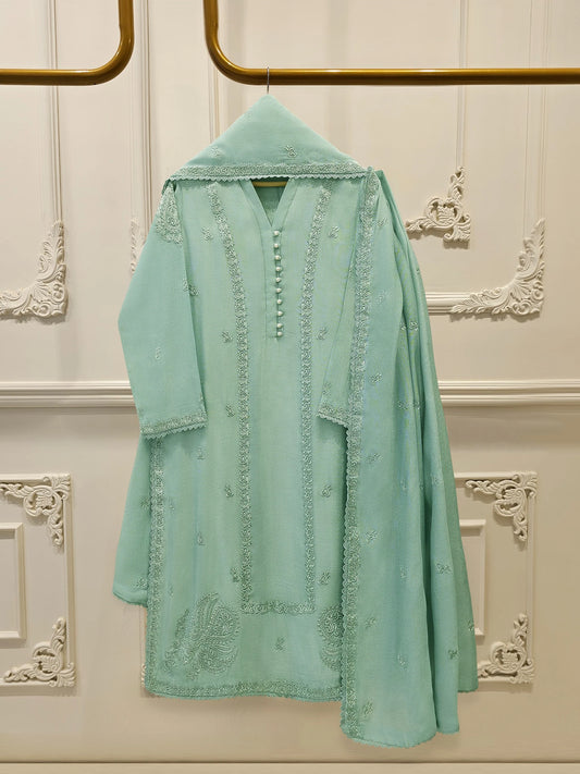 3 Piece - Pure Embroidered Cotton Net Suit S113911 | Aghanoor Bridal