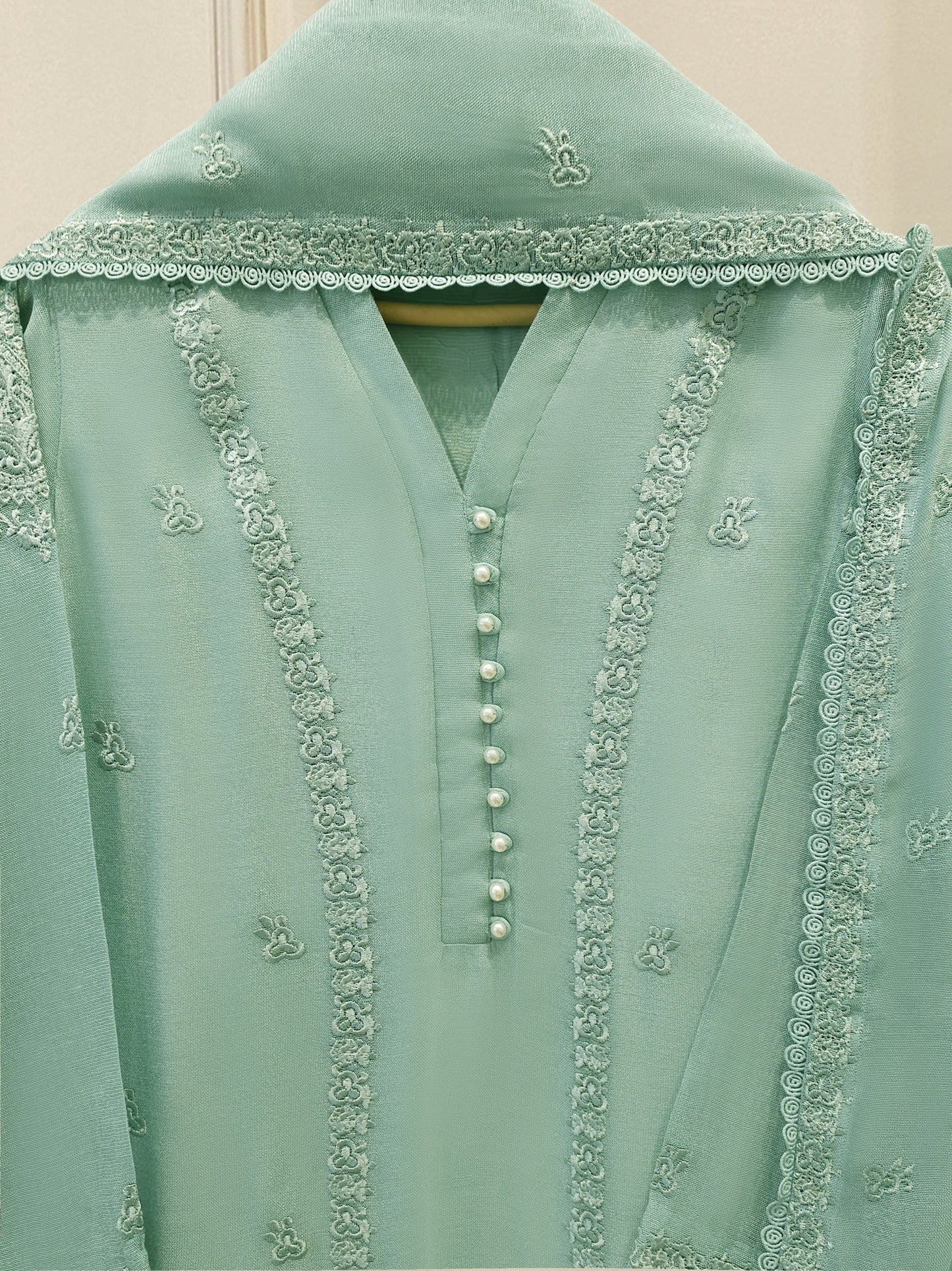 3 Piece - Pure Embroidered Cotton Net Suit S113911 | Aghanoor Bridal