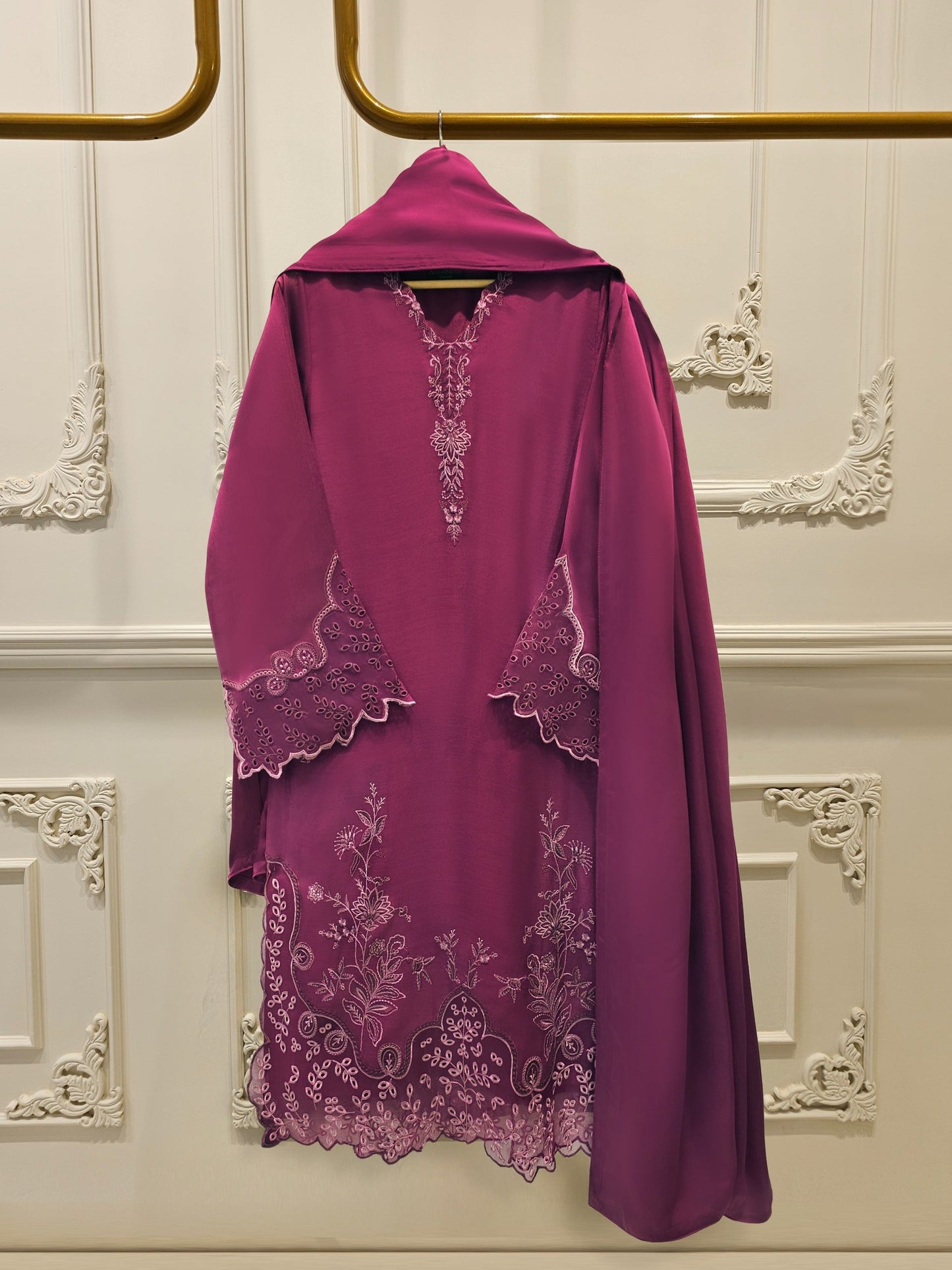 S112776 | Pure Embroidered Cotton Net Suit | Aghanoor Bridal