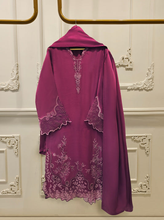 S112776 | Pure Embroidered Cotton Net Suit | Aghanoor Bridal