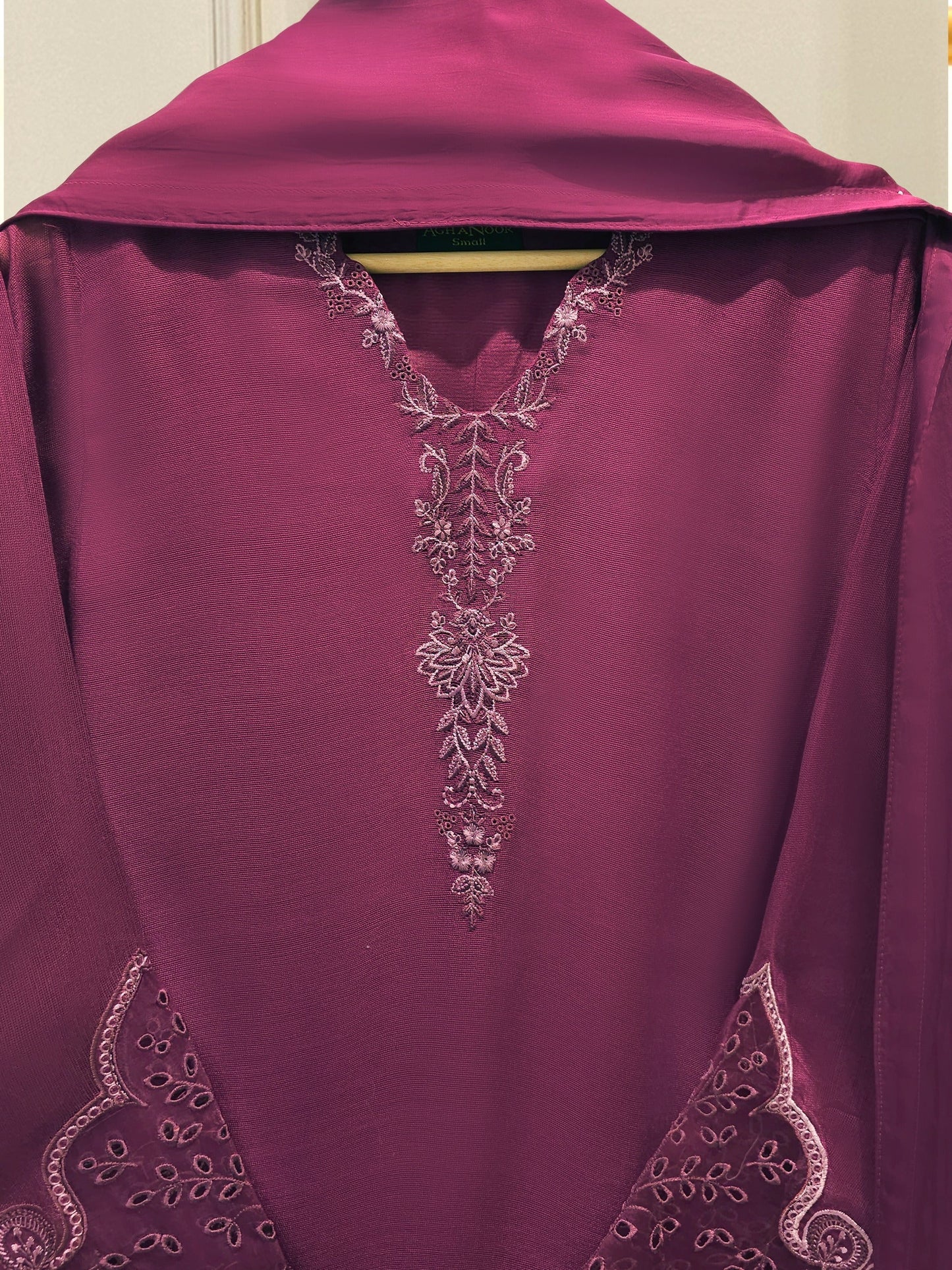 S112776 | Pure Embroidered Cotton Net Suit | Aghanoor Bridal