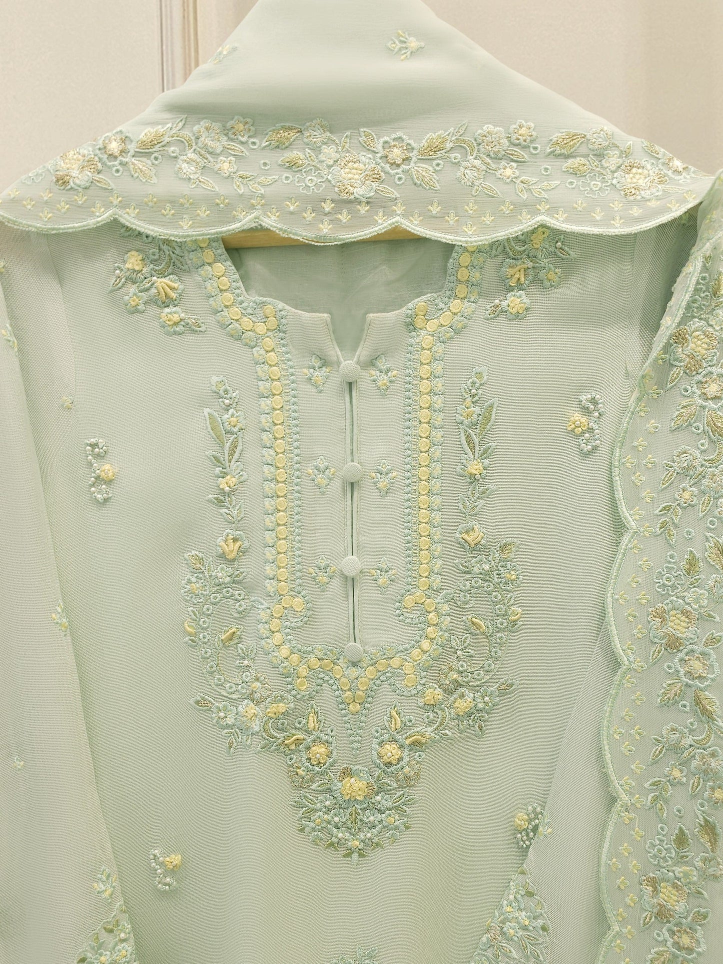 S112781 | Pure Embroidered Cotton Net Suit  | Aghanoor Bridal