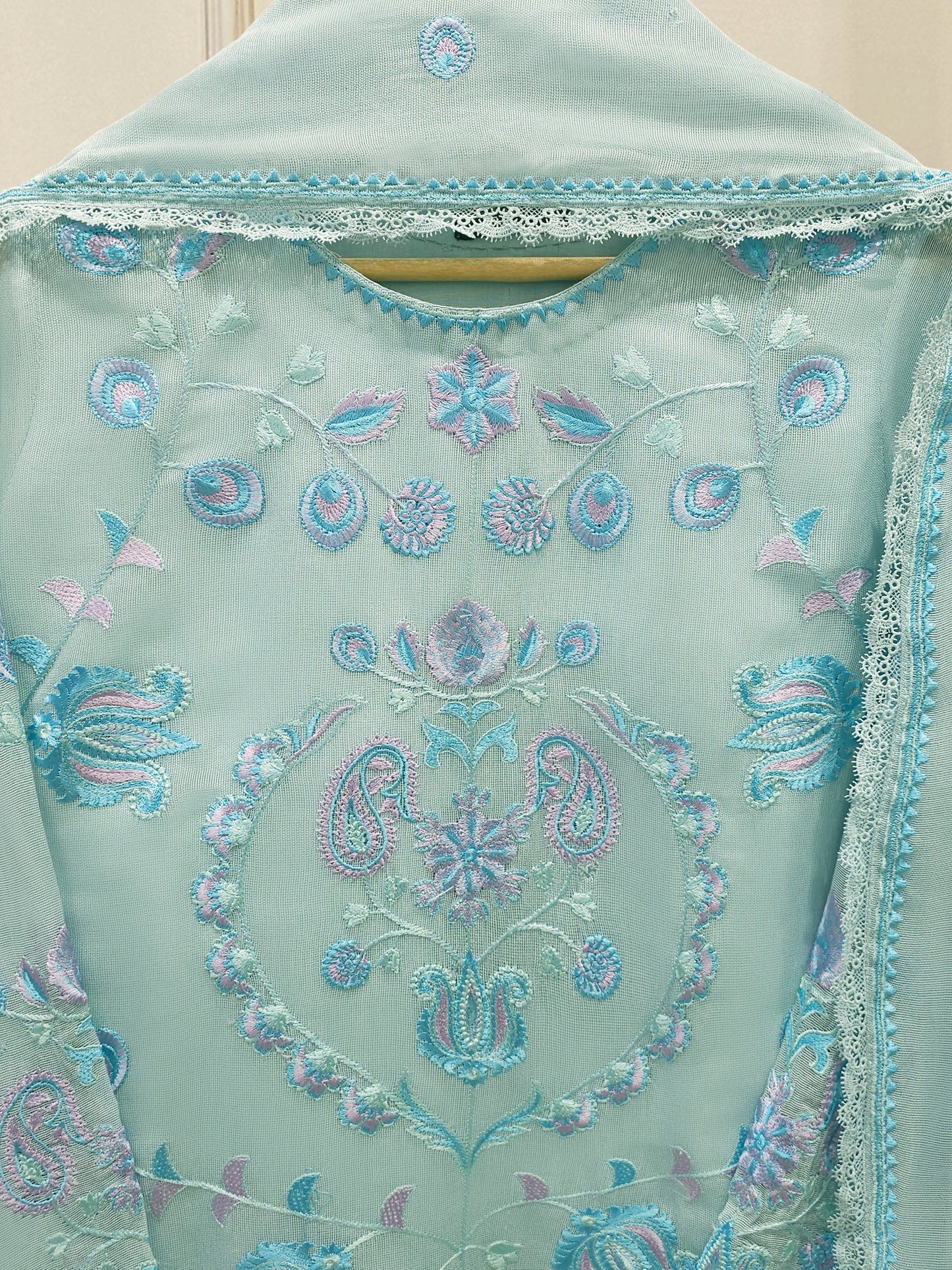 S112802 |Pure Embroidered Cotton Net Suit | Aghanoor Bridal