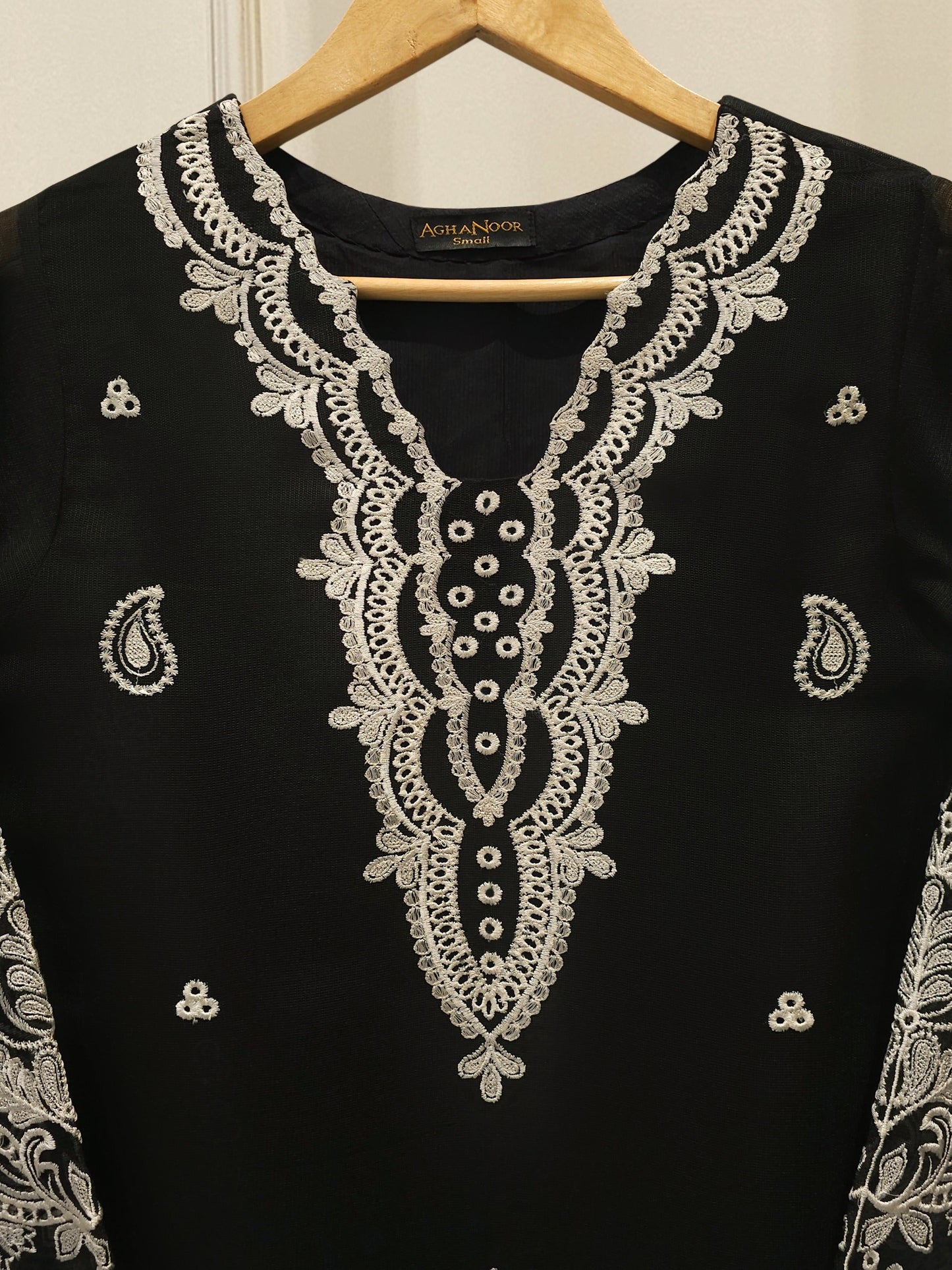 S112814 | Pure Embroidered Cotton Net Suit | Aghanoor Bridal