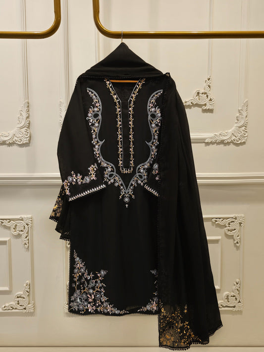 S112844 | Pure Embroidered Cotton Net Suit  | Aghanoor Bridal