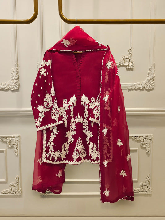 S112818 | Pure Embroidered Cotton Net Suit | Aghanoor Bridal