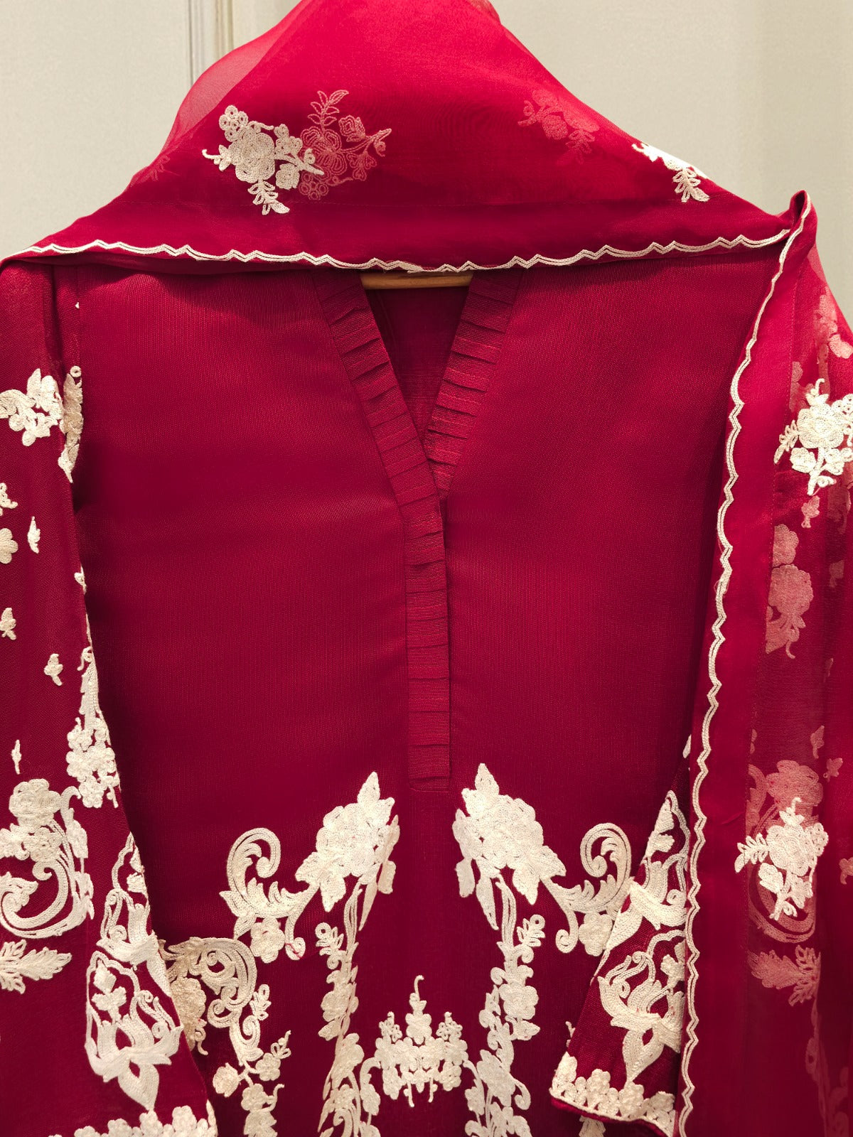 S112818 | Pure Embroidered Cotton Net Suit | Aghanoor Bridal