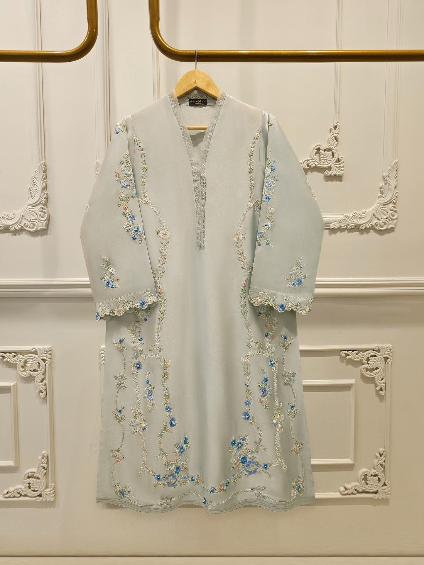 S112890 | Pure Embroidered Sheesha Silk Shirt | Aghanoor Bridal