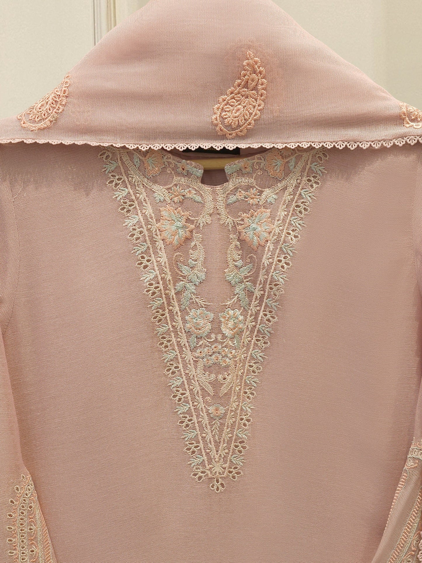 S112902 | Pure Embroidered Cotton Net Suit | Aghanoor Bridal