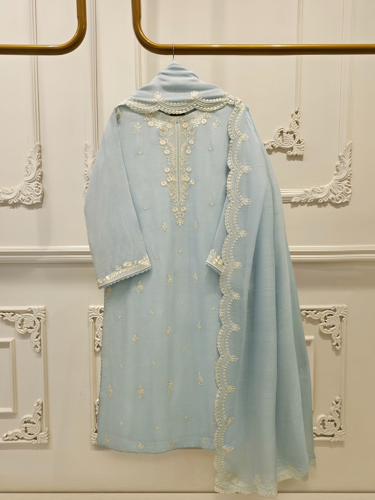 S112905 | Pure Embroidered Cotton Net Shirt | Aghanoor Bridal