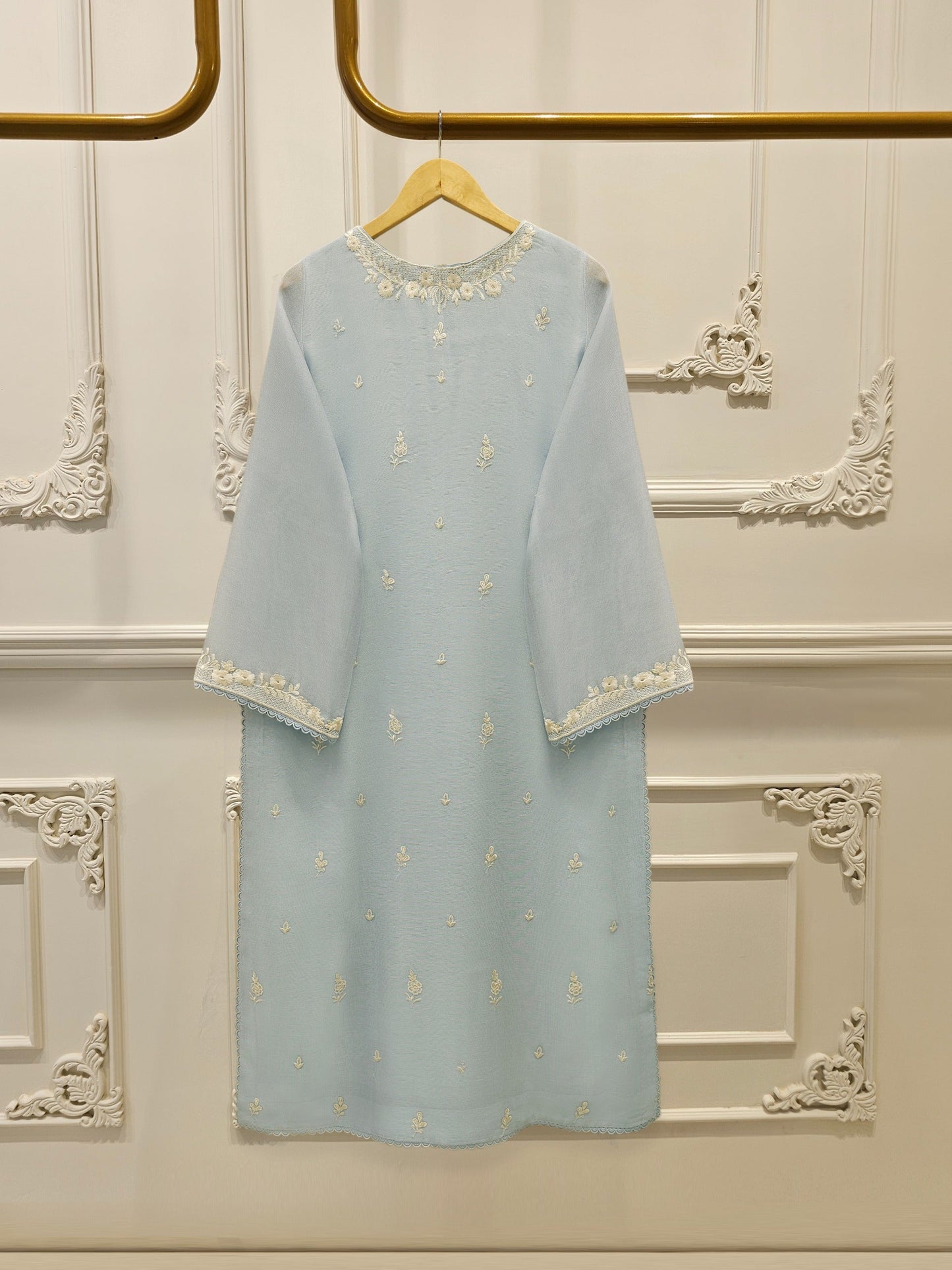 S112905 | Pure Embroidered Cotton Net Shirt | Aghanoor Bridal