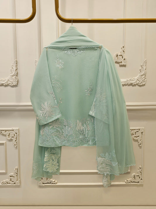 S112907 | Pure Embroidered Cotton Net Shirt | Aghanoor Bridal