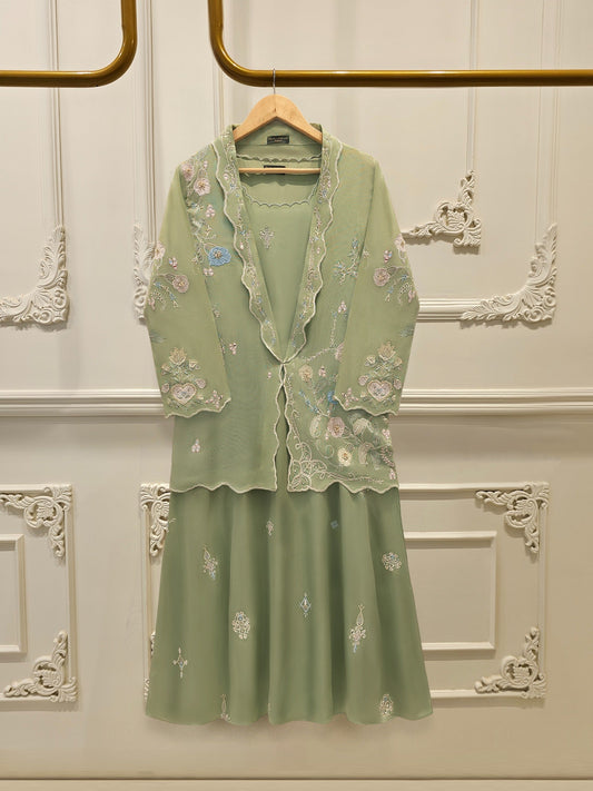 S112912 | Pure Embroidered Cotton Net Shirt | Aghanoor Bridal