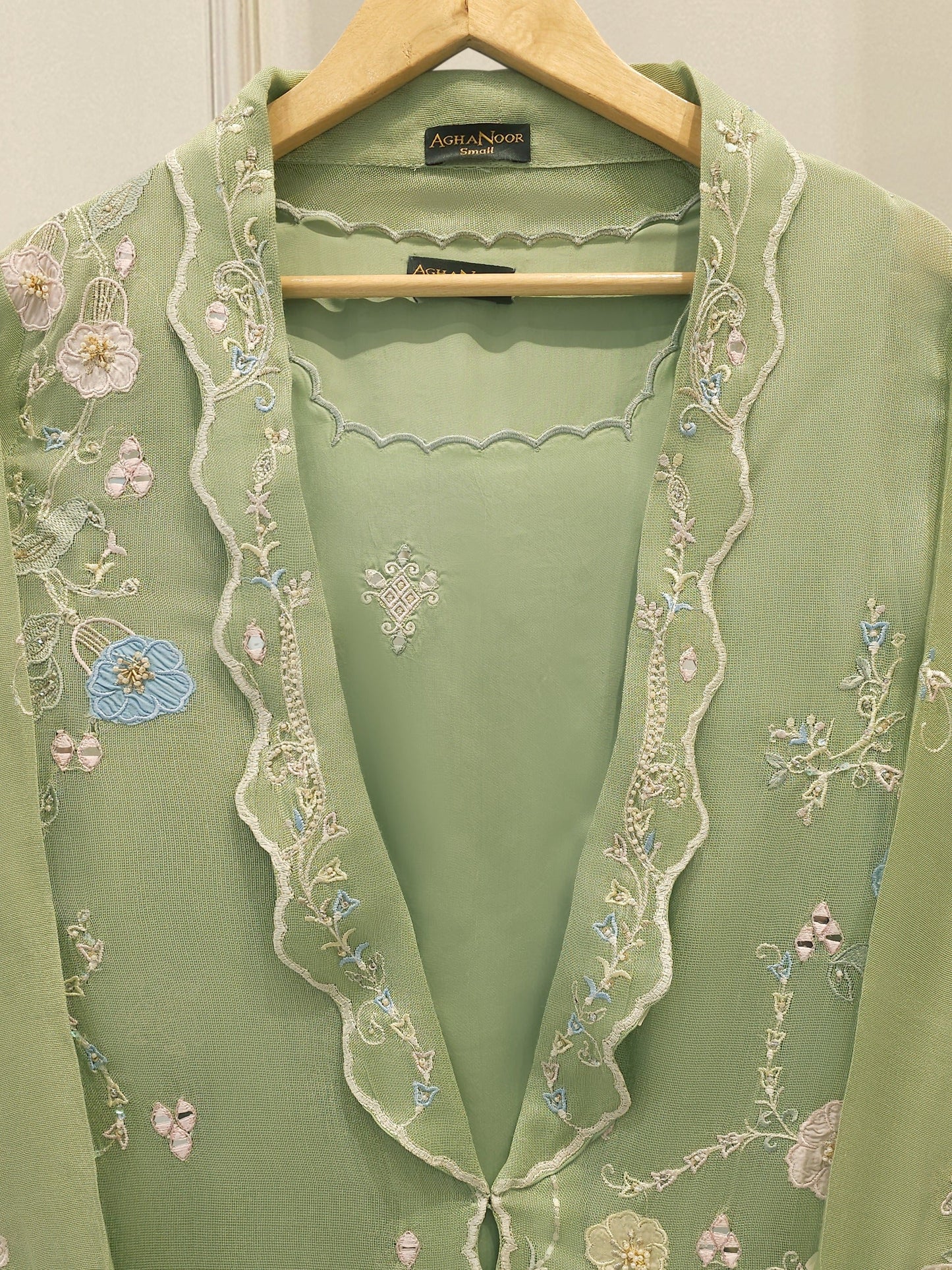 S112912 | Pure Embroidered Cotton Net Shirt | Aghanoor Bridal