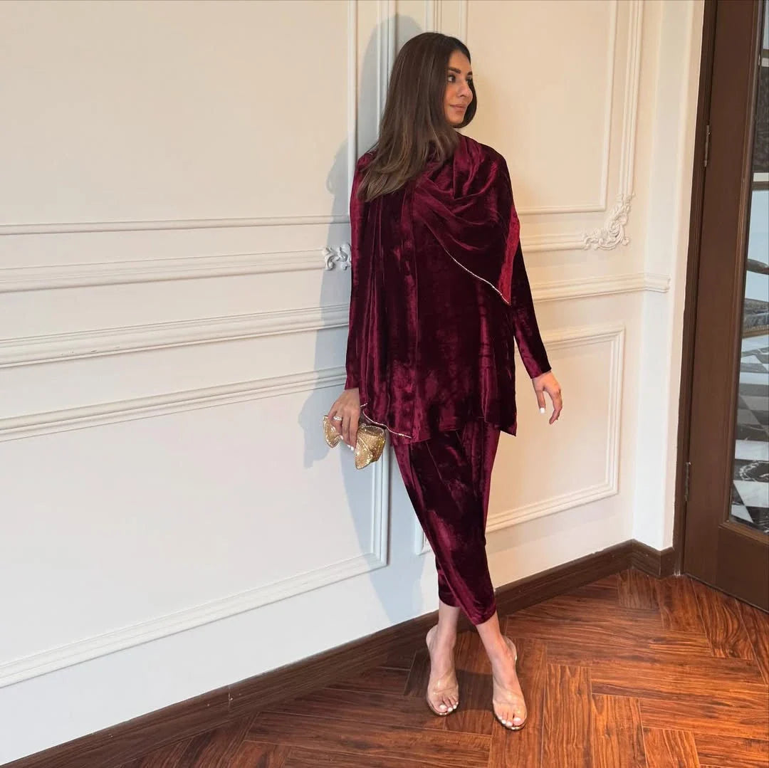 Loop Set In Burgundy | Luxe Edit '25 | Bare By Zehra Saleem