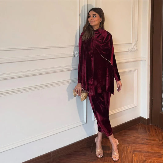 Loop Set In Burgundy | Luxe Edit '25 | Bare By Zehra Saleem
