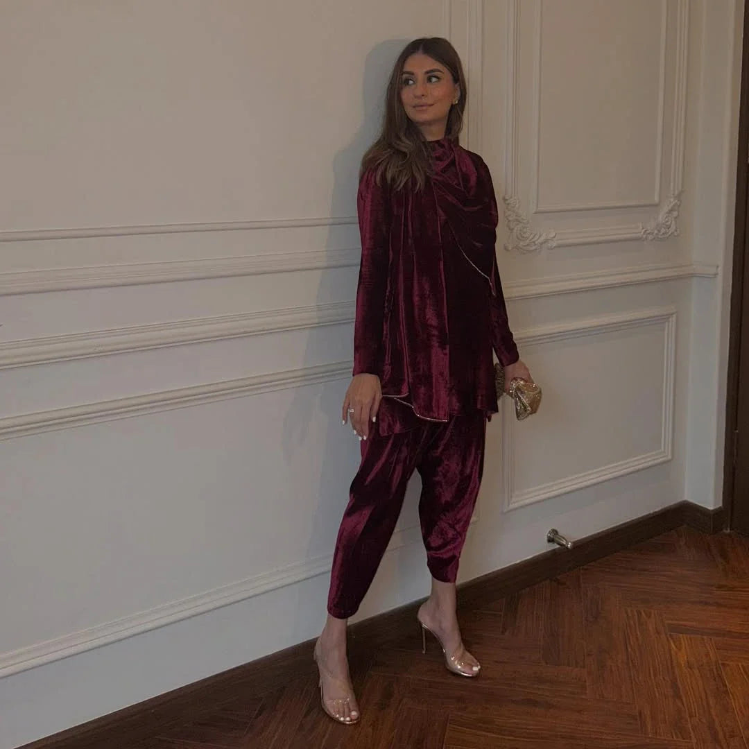 Loop Set In Burgundy | Luxe Edit '25 | Bare By Zehra Saleem