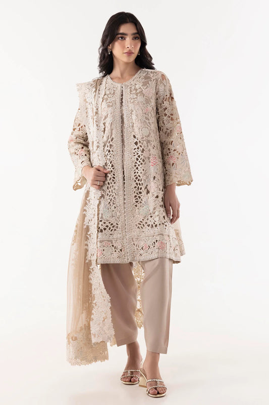 STITCHED BEIGE EMBROIDERED SHIRT + SHALWAR+ DUPATTA | Sana Safinaz