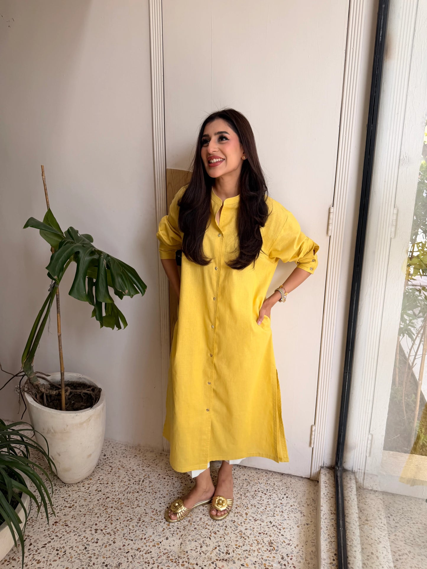 Oversized Linen Shirt Dress in Marigold | Sak Atelier