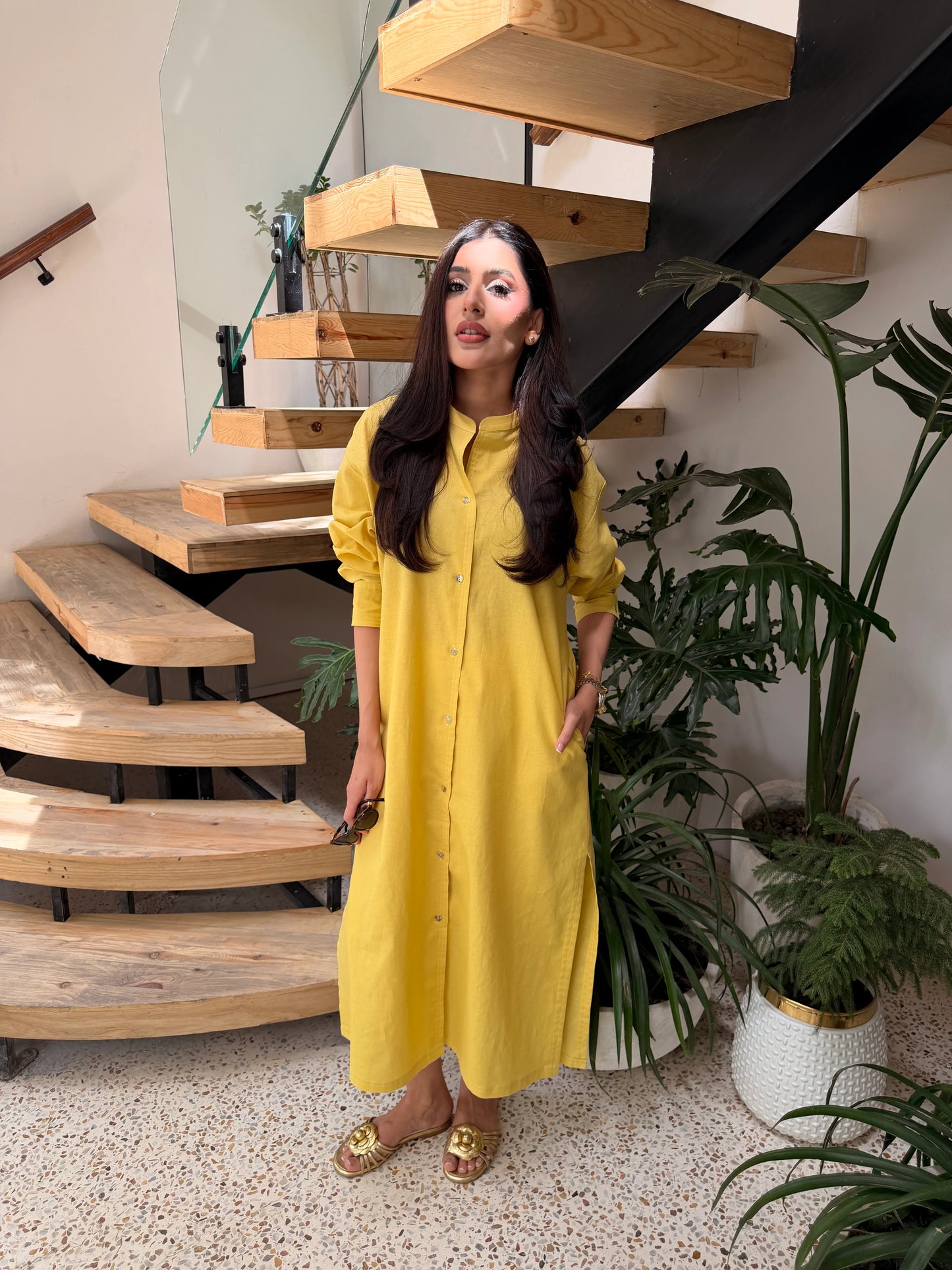 Oversized Linen Shirt Dress in Marigold | Sak Atelier