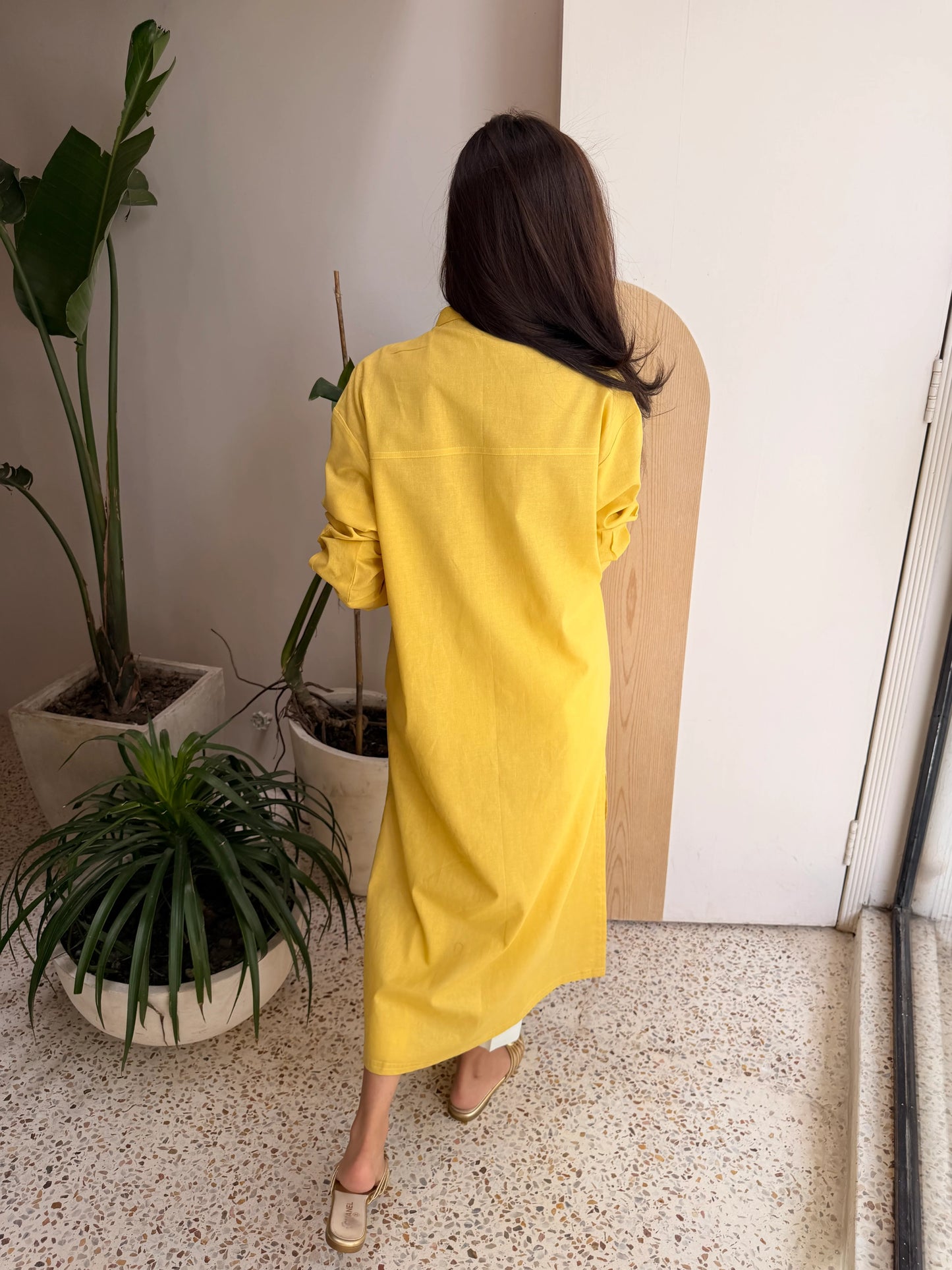 Oversized Linen Shirt Dress in Marigold | Sak Atelier