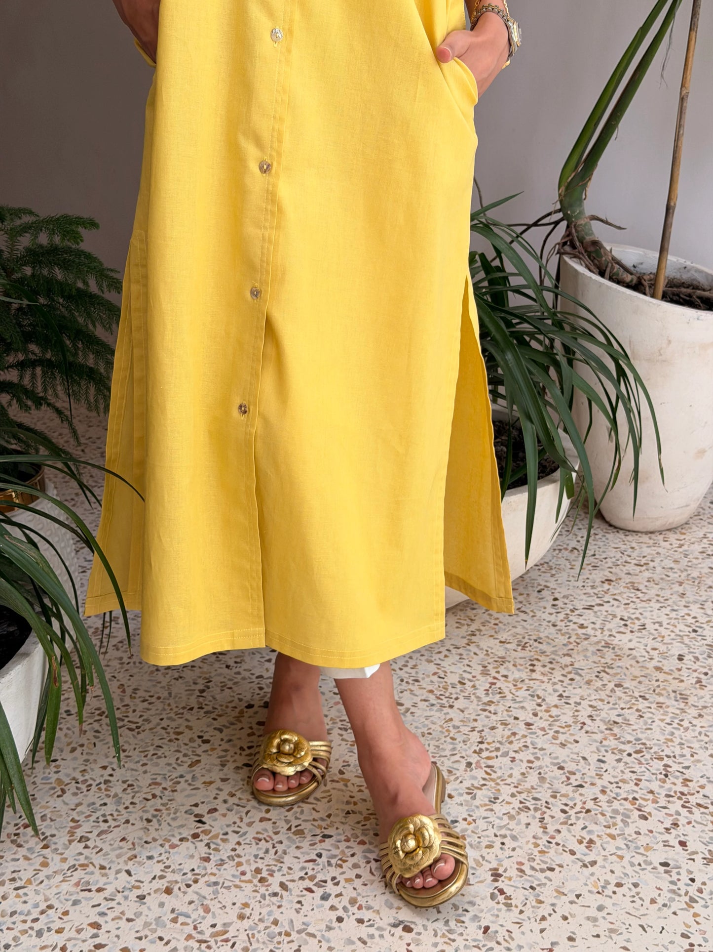 Oversized Linen Shirt Dress in Marigold | Sak Atelier