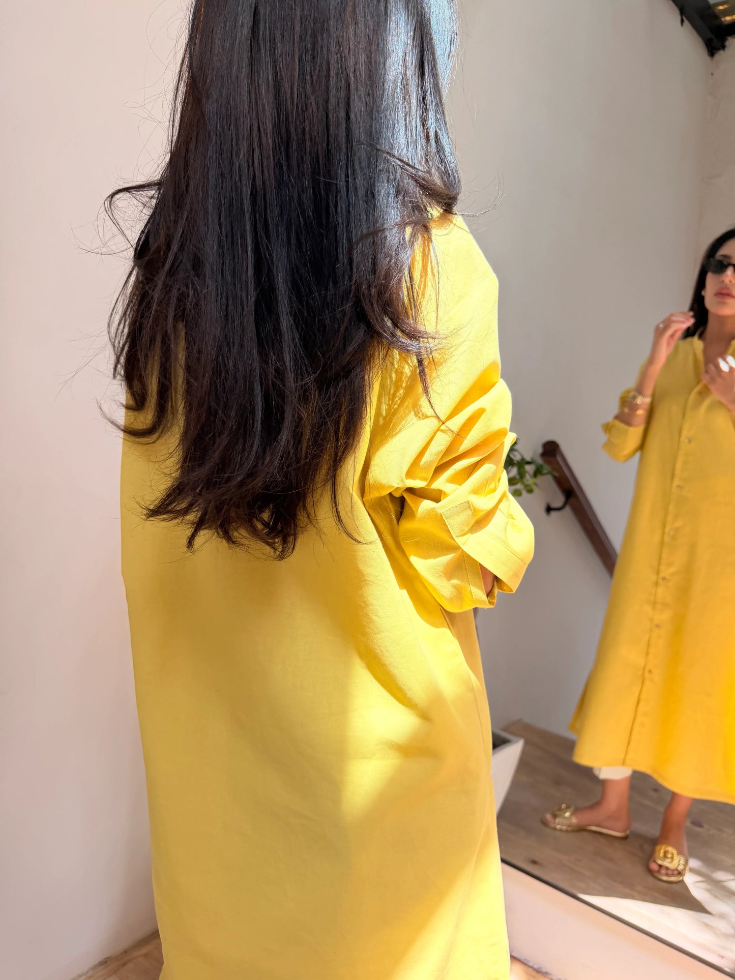 Oversized Linen Shirt Dress in Marigold | Sak Atelier