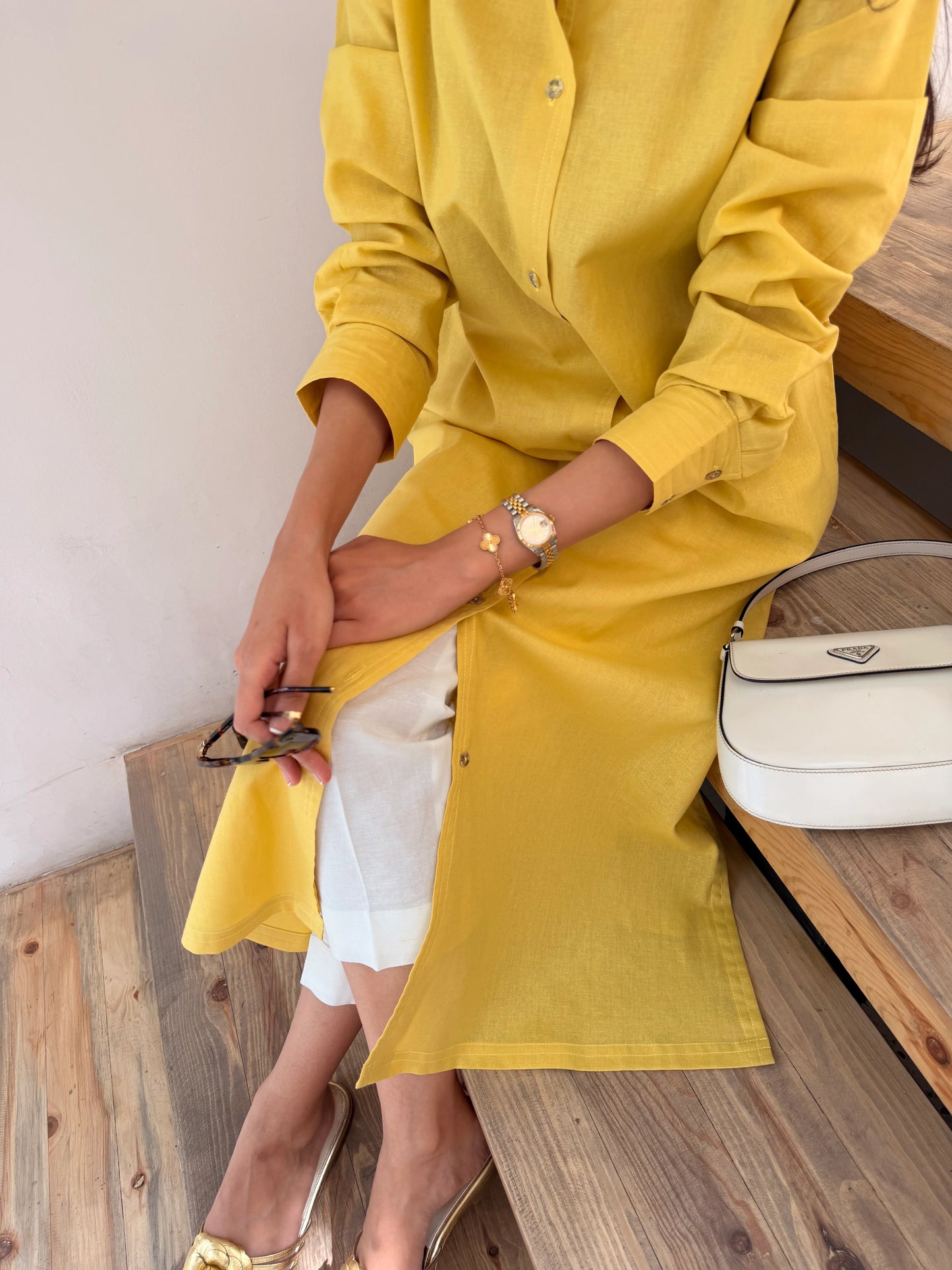 Oversized Linen Shirt Dress in Marigold | Sak Atelier