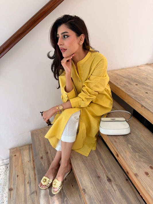 Oversized Linen Shirt Dress in Marigold | Sak Atelier