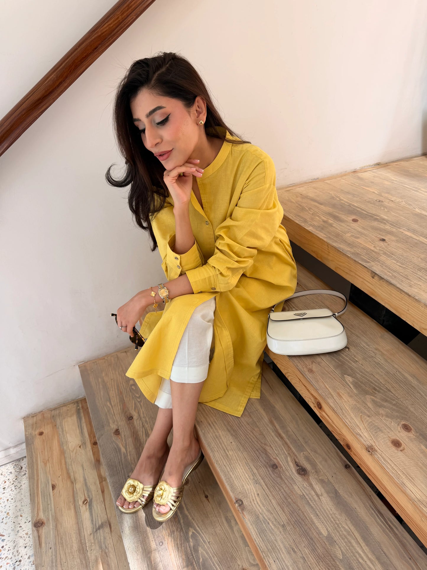 Oversized Linen Shirt Dress in Marigold | Sak Atelier