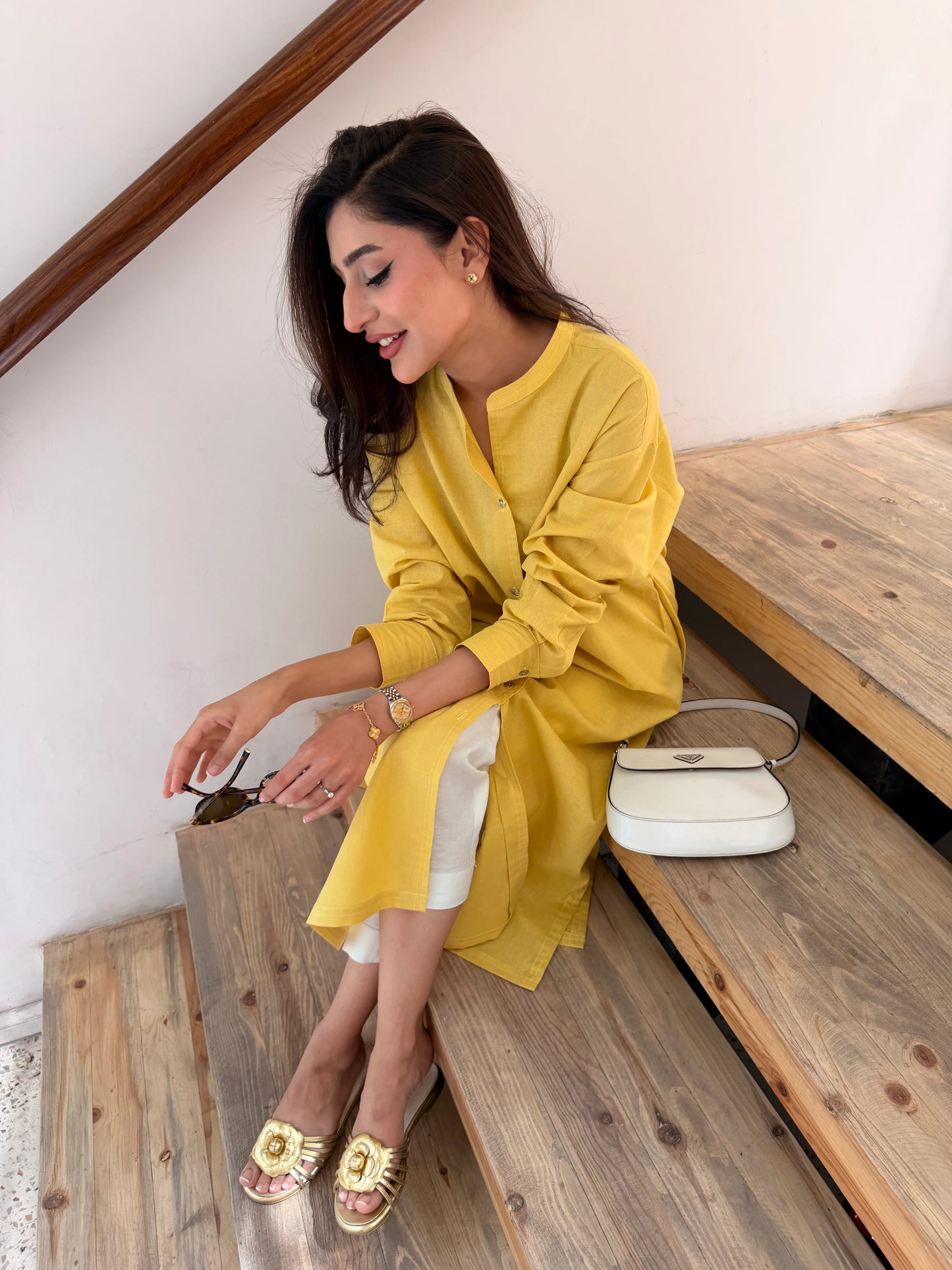 Oversized Linen Shirt Dress in Marigold | Sak Atelier