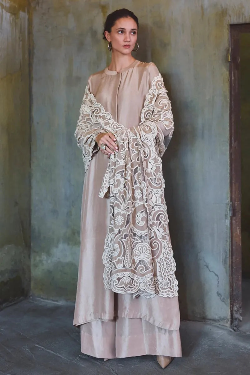 Coffee Beige Raw Silk Kurta Set | Diffusion '26 | Iqbal Hussain