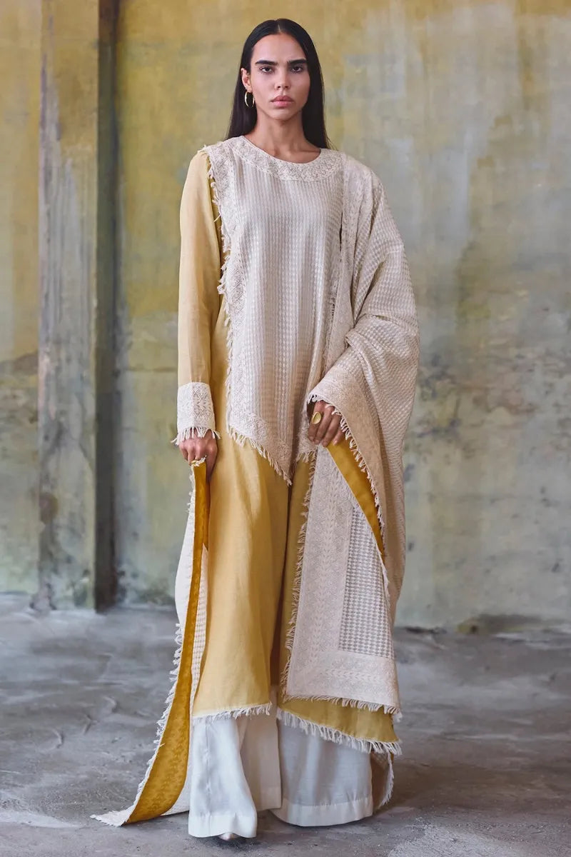 Mellow Yellow Paisley Embroidered Kurta Set | Diffusion '26 | Iqbal Hussain