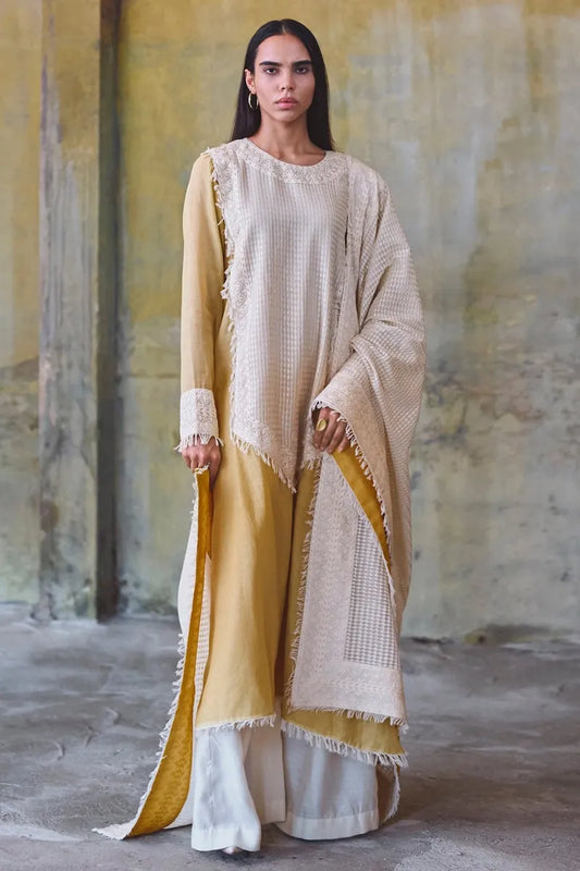 Mellow Yellow Paisley Embroidered Kurta Set | Diffusion '26 | Iqbal Hussain