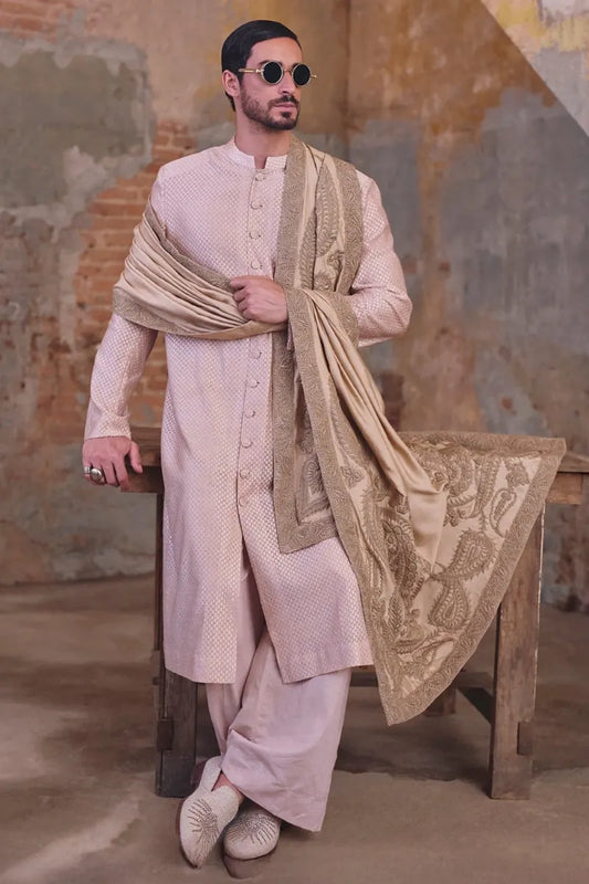 Mauve Geometric Woven Front-open Sherwani Set | Diffusion '26 | Iqbal Hussain