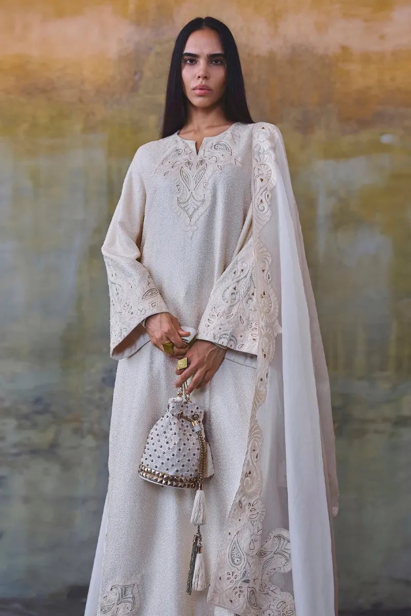 ivory Thread And Zari Embroidered Kurta Set | Diffusion '26 | Iqbal Hussain