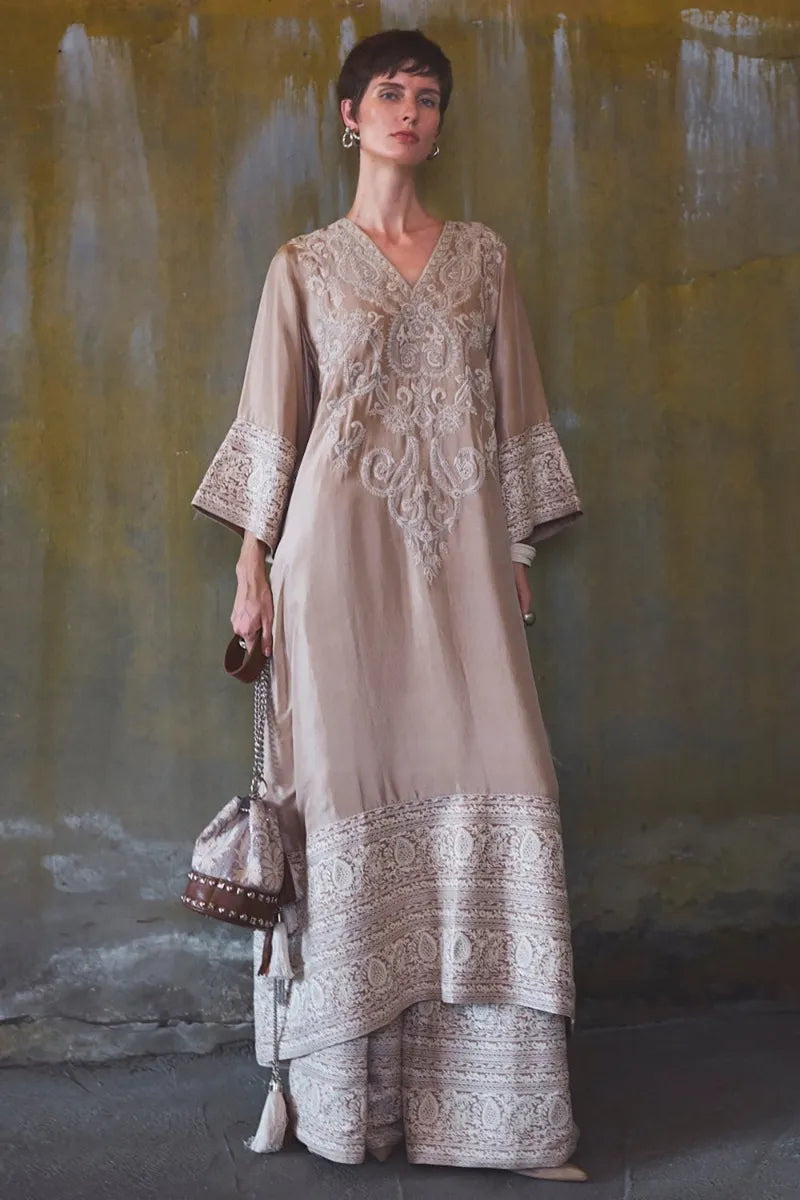 Coffee Beige Tilla-thread Embroidery Kurta Set | Diffusion '26 | Iqbal Hussain