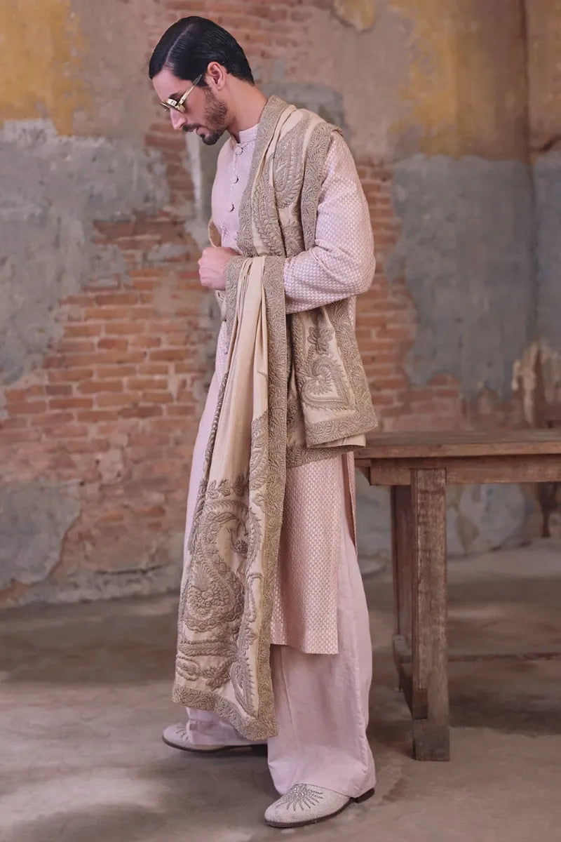 Mauve Geometric Woven Front-open Sherwani Set | Diffusion '26 | Iqbal Hussain
