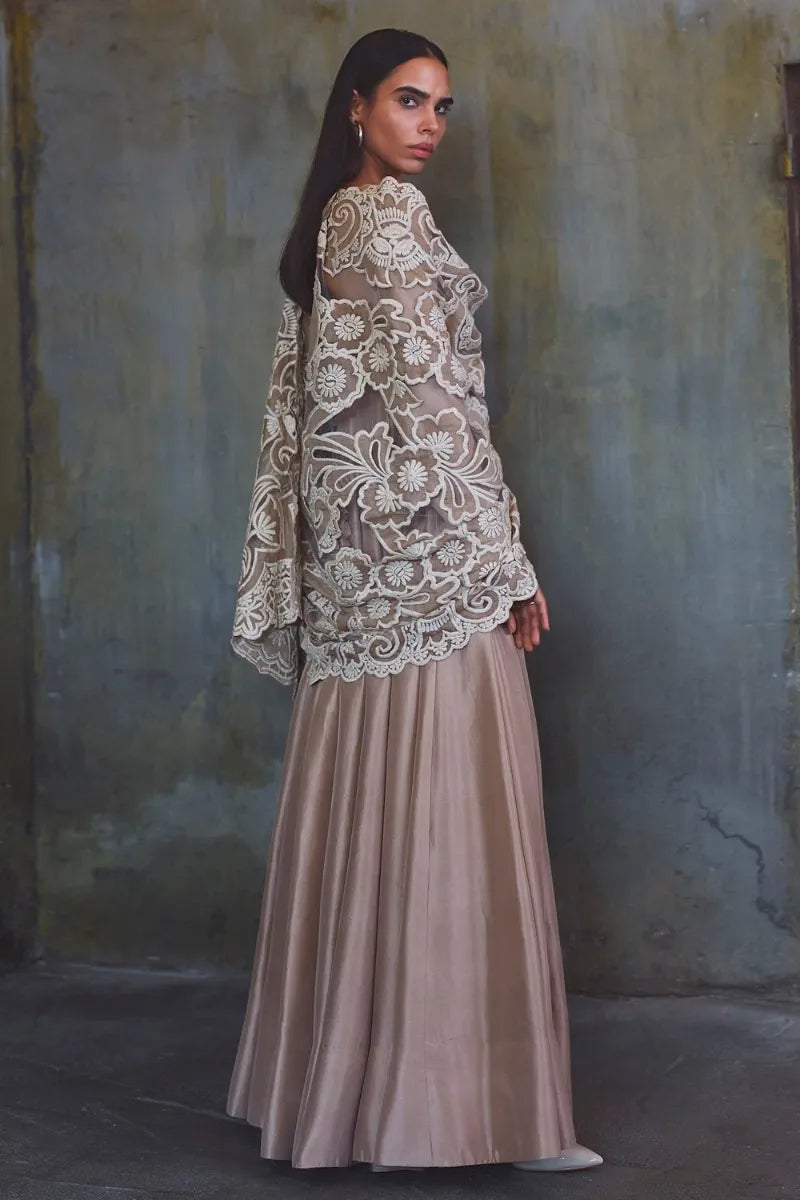 Coffee Beige Raw Silk Anarkali Set | Diffusion '26 | Iqbal Hussain