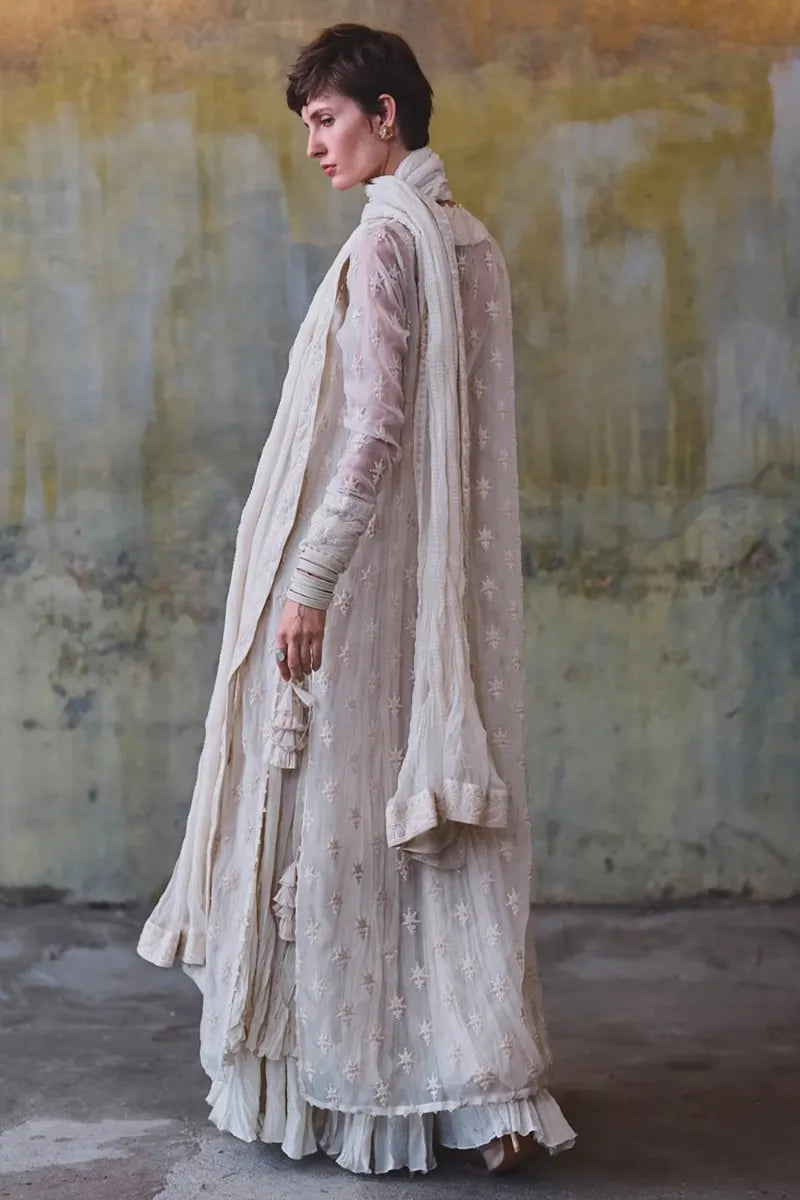 ivory Floral Thread Embroidered Jacket Set | Diffusion '26 | Iqbal Hussain