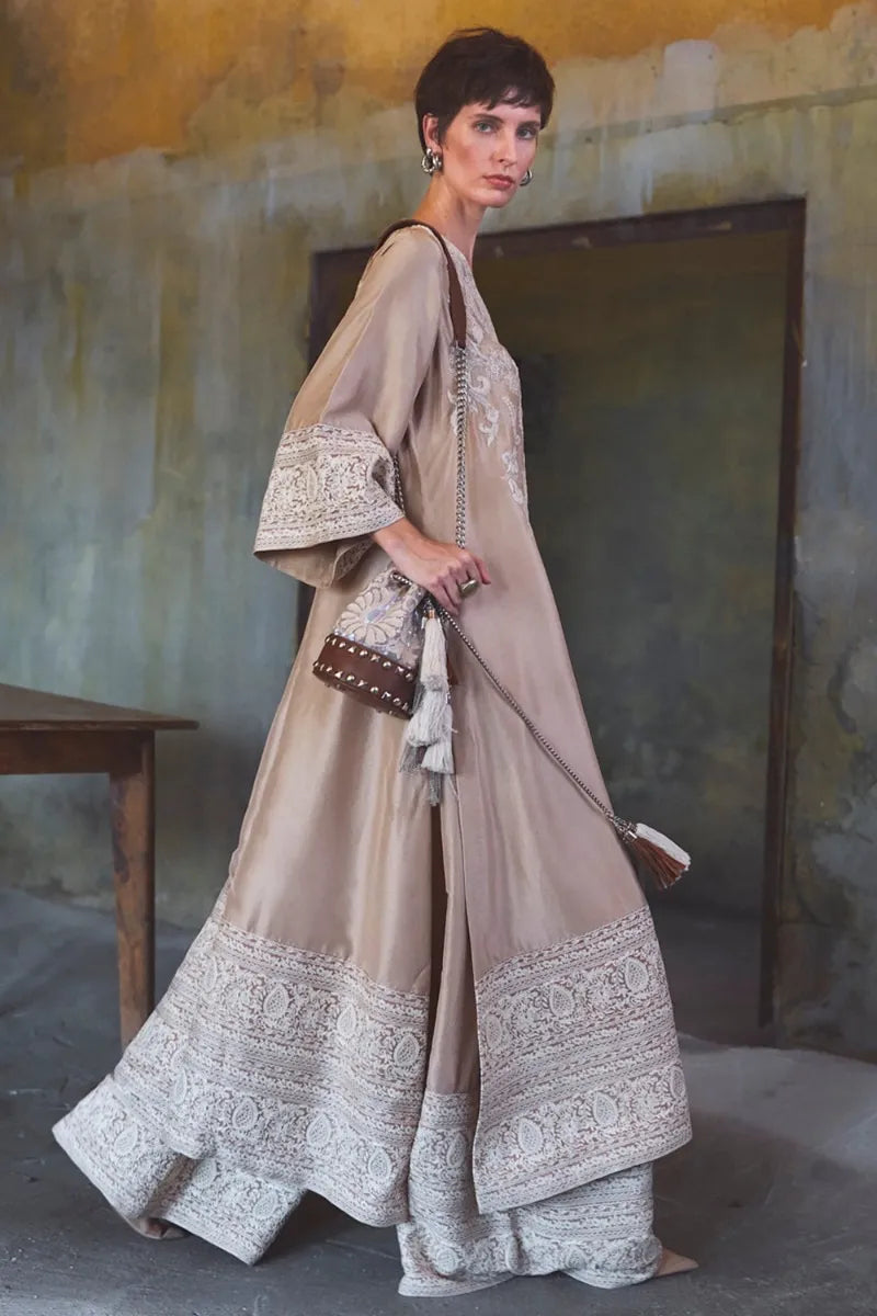 Coffee Beige Tilla-thread Embroidery Kurta Set | Diffusion '26 | Iqbal Hussain