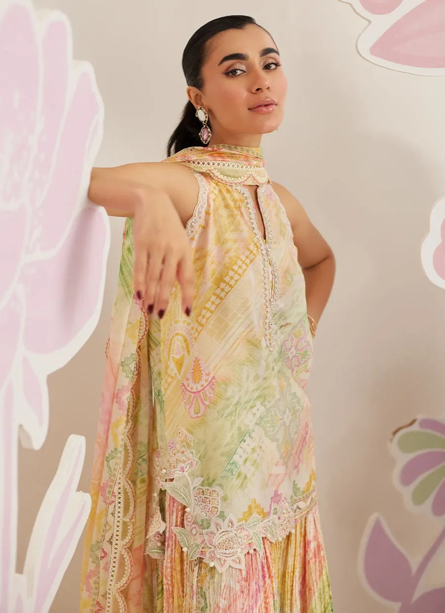 Elysia Shirt And Dupatta With Crushed Wide-leg Pants | Ramadan Eid Frou Frou '26 | FARAH TALIB AZIZ
