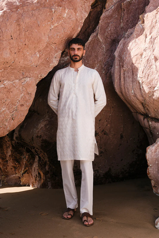 'Ivory White' Embroidered Kurta Pajama | REPUBLIC MENSWEAR