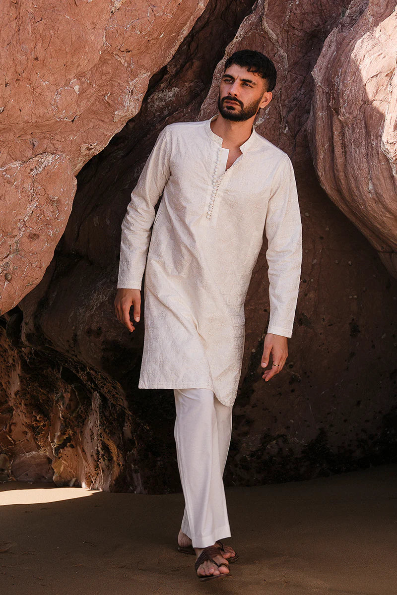 'Ivory White' Embroidered Kurta Pajama | REPUBLIC MENSWEAR