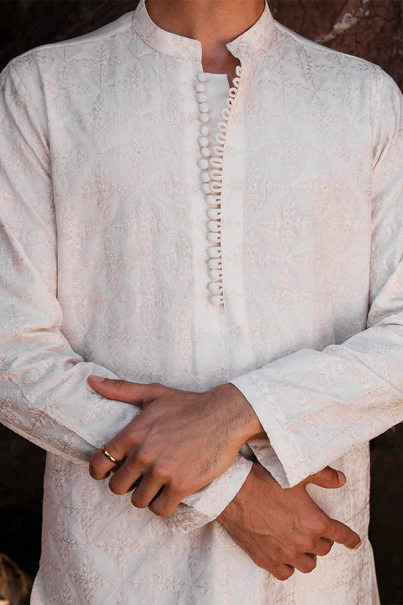 'Ivory White' Embroidered Kurta Pajama | REPUBLIC MENSWEAR