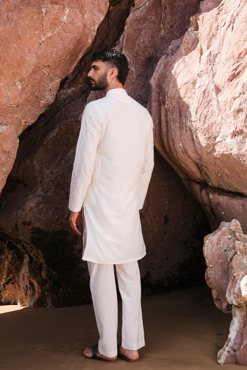 'Ivory White' Embroidered Kurta Pajama | REPUBLIC MENSWEAR