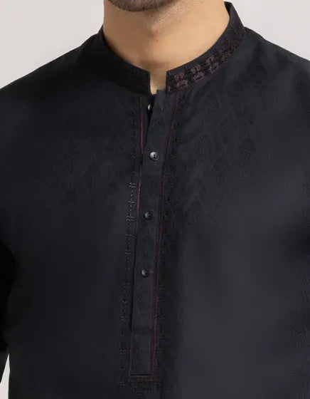 BLACK COTTON SEMI-FORMAL KURTA | FESTIVE '26 | JUNAID JAMSHED MENSWEAR