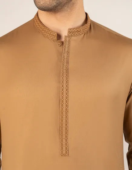 BEIGE COTTON SEMI-FORMAL KURTA | JUNAID JAMSHED MENSWEAR
