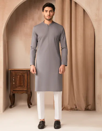 DENIM BLUE COTTON CASUAL KURTA | JUNAID JAMSHED MENSWEAR